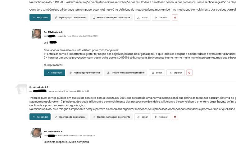 Interior do fórum: troca de reflexões entre formandos e formador