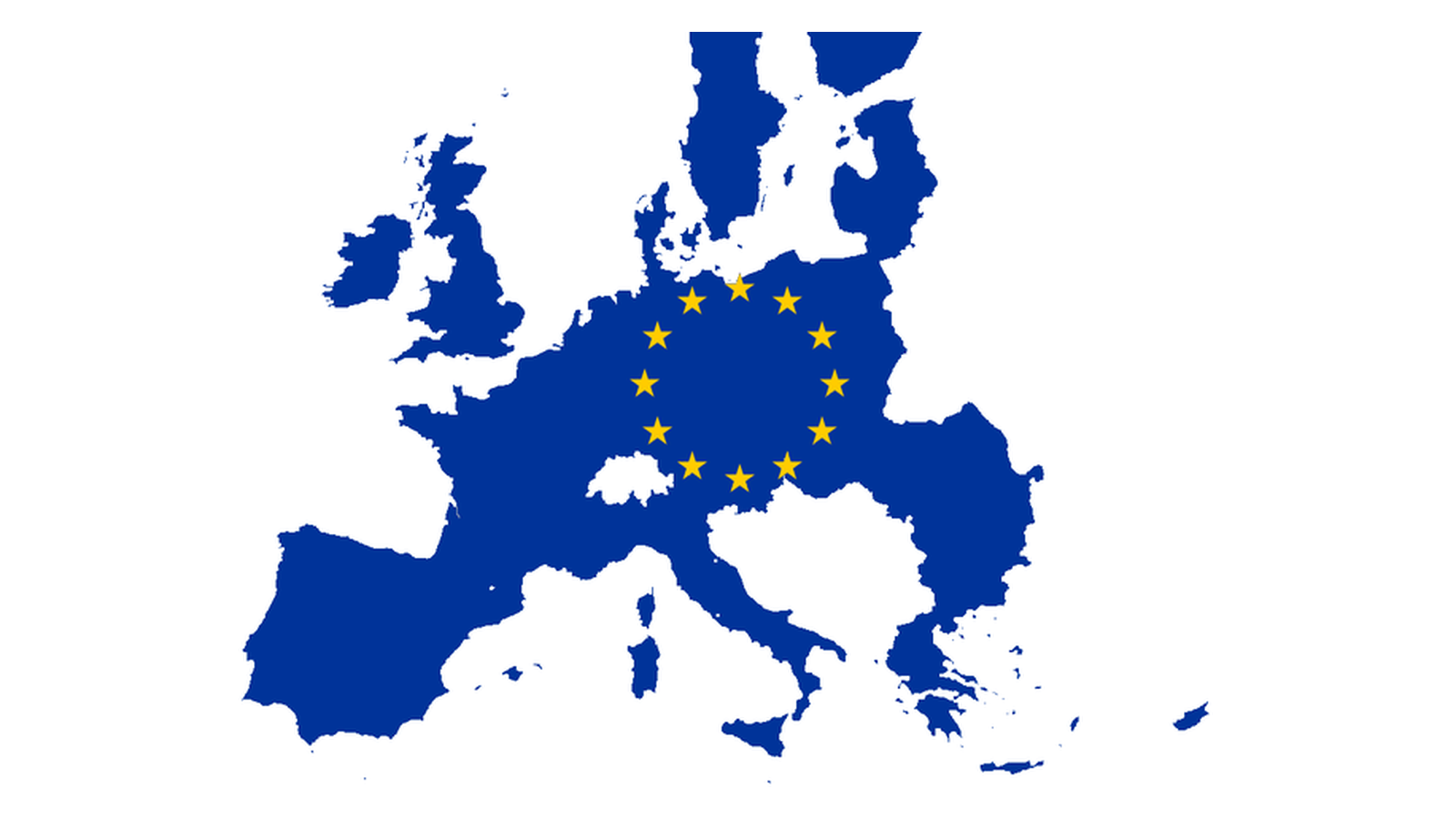 Mapa da União Europeia com as doze estrelas douradas